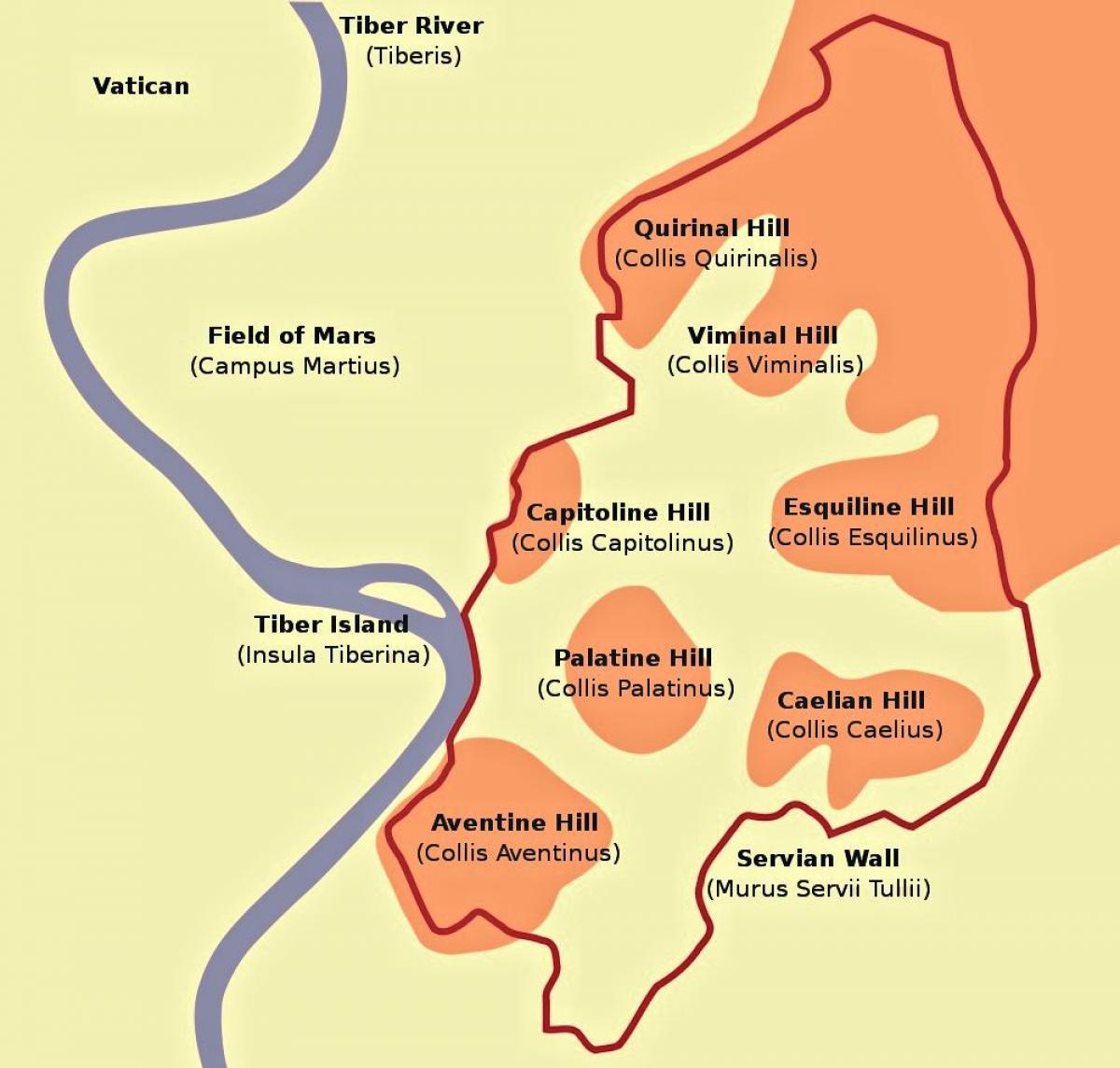 Mappa di colline di Roma 