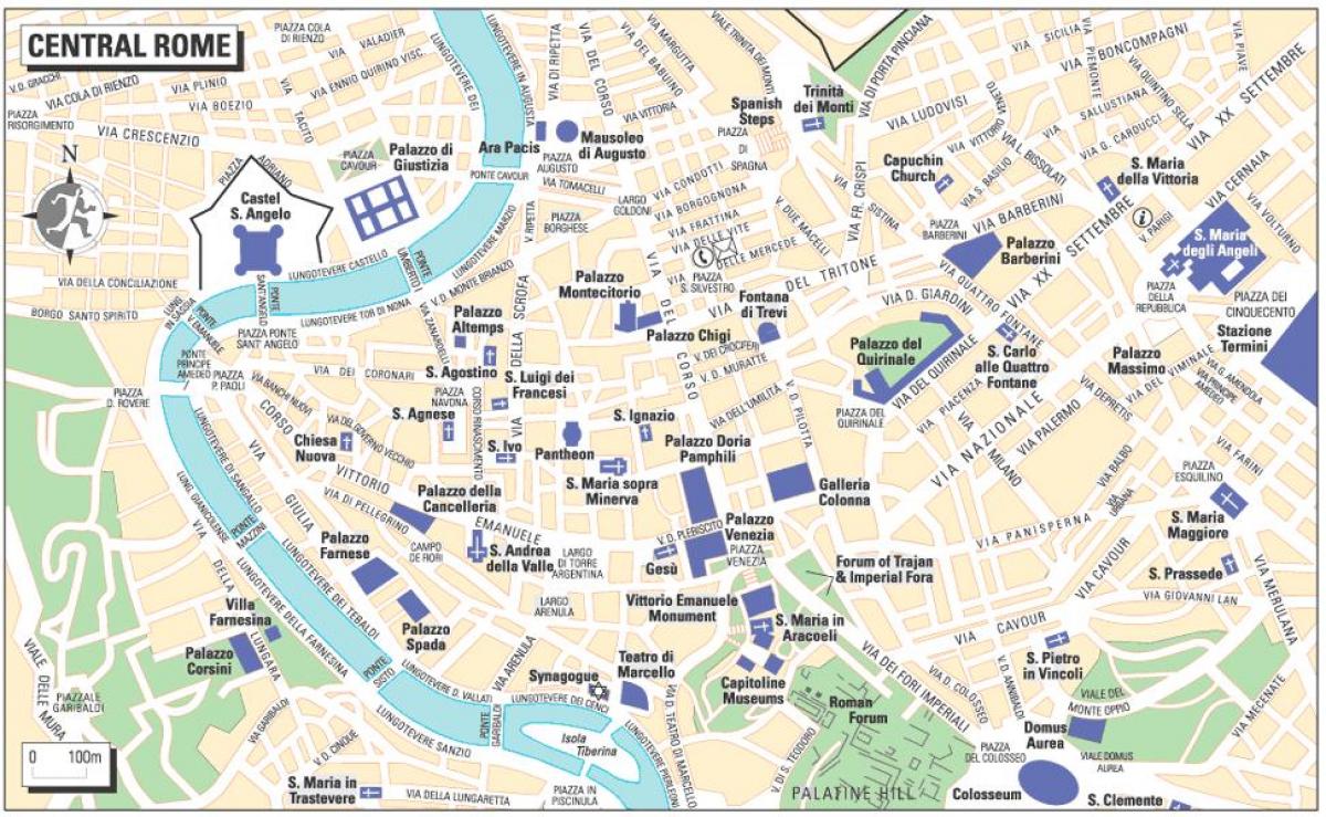 mappa del centro di Roma, Italia