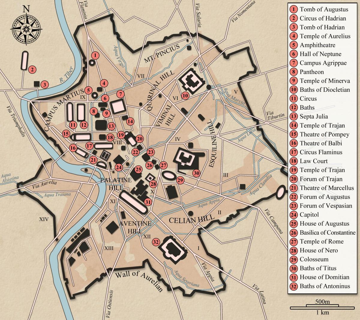 antica Roma città sulla mappa