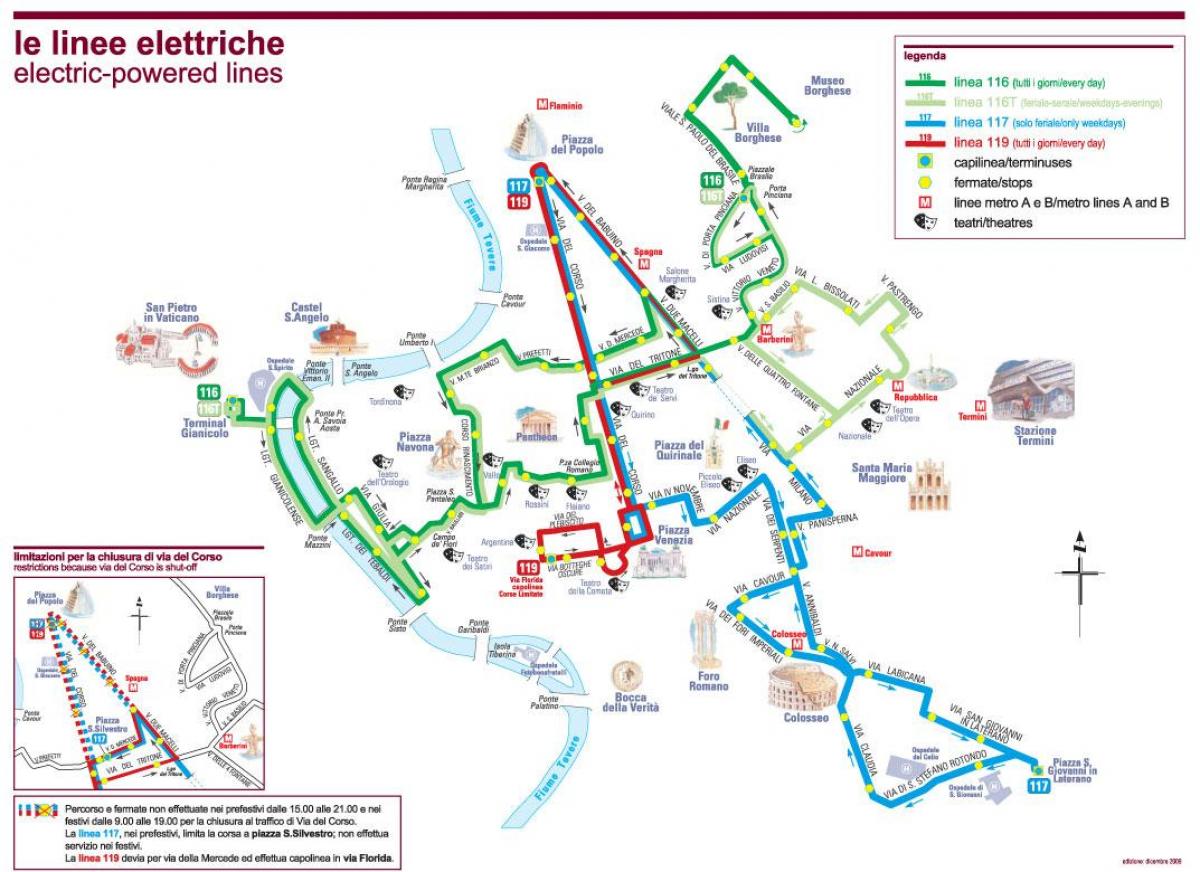 Mappa di Roma in autobus elettrico 
