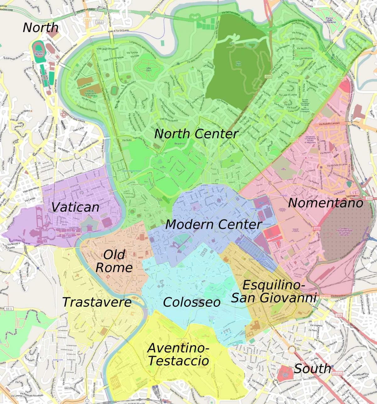 la mappa dei quartieri Romani