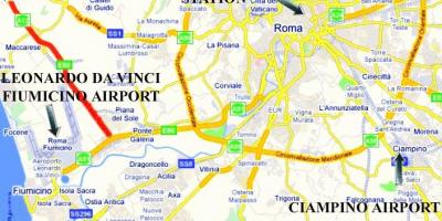 Mappa di Roma mostrando aeroporti
